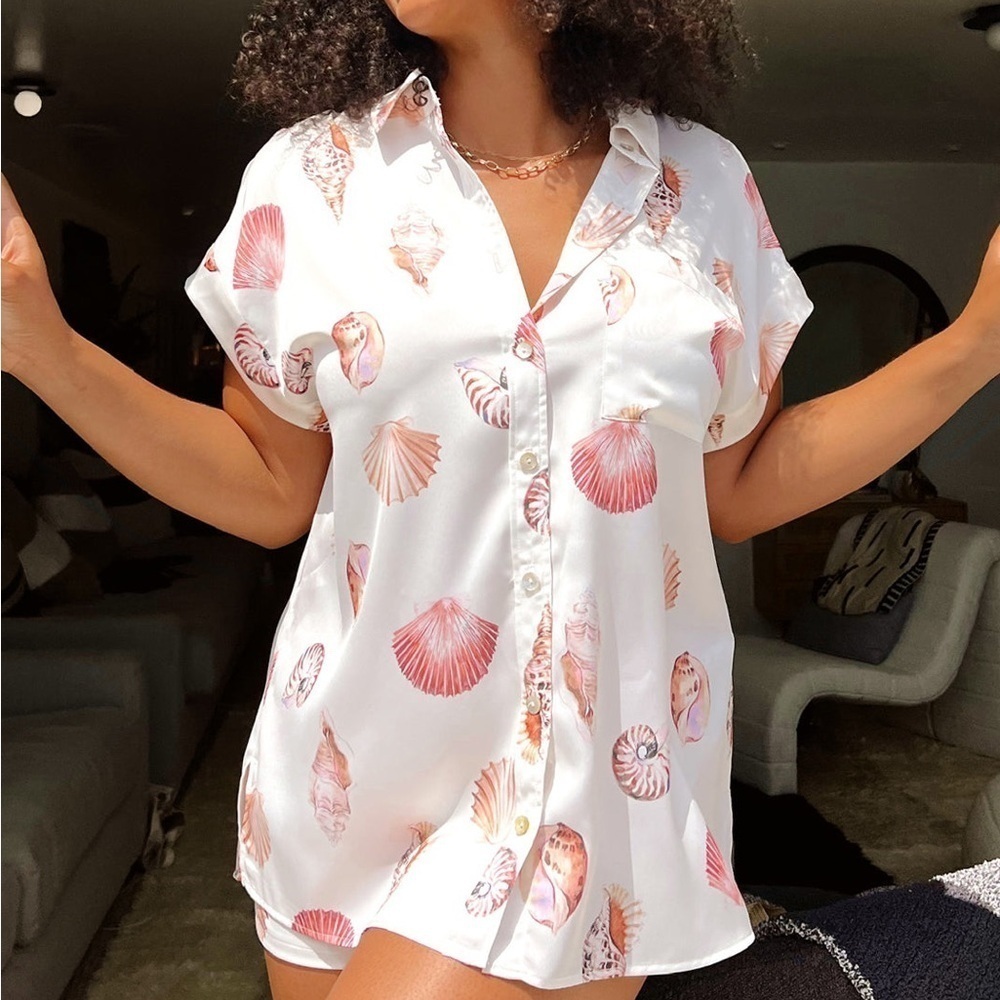 SHOW ME YOUR MUMU Day Dream PJ Top In White Shell Luxe Satin